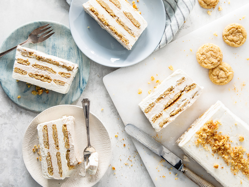 snickerdoodle icebox cake on marble sliced recipe baking