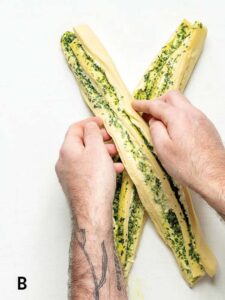Twisting pesto babka