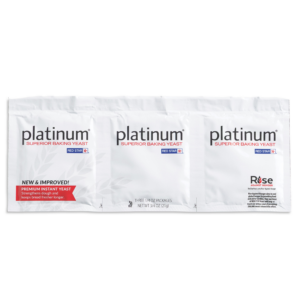 Package of Platinum Superior Baking Yeast (Red Star), three 1/4 oz envelopes shown on white packaging with red label and logo