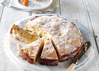 Beaumes-de-Venise Cake with Apricots Beaumes-de-Venise Cake with Apricots on marble plate