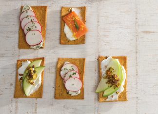 Rye Crisps Rye Crisps topped with different toppings on white