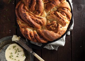 Onion Twist Bread Onion Twist Bread in cast iron skillet on wood surface