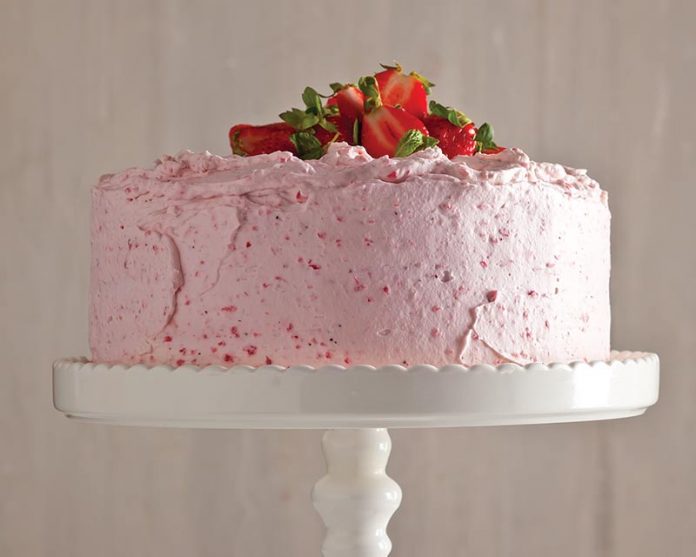Champagne Cake with Fluffy Strawberry Frosting - Bake from Scratch Cake SIP
