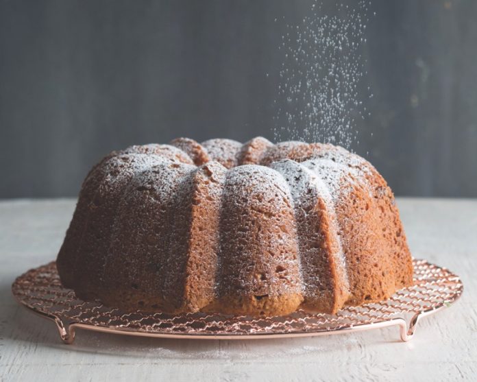Italian Cream Bundt Cake with powdered sugar