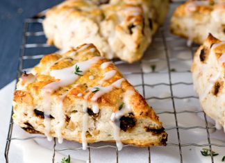 Fig, Walnut, Goat Cheese, and Thyme Scones with Thyme Glaze fig scones
