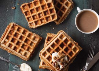 Belgian Waffles with Maple Crème Fraîche & Candied Walnuts Belgian Waffles