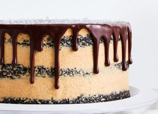 Dark Chocolate Cake with Whipped Caramelized White Chocolate Ganache