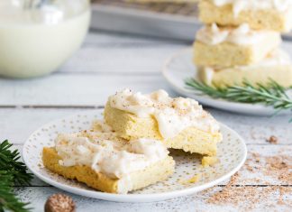 Cardamom-Spiced Cookie Bars with Eggnog Cream Cheese Frosting