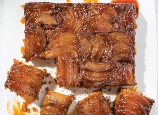 Molasses Toffee Apple Upside-Down Cake Molasses Toffee Apple Upside-Down Cake sliced