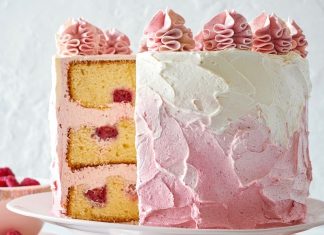 Vanilla and Raspberry Cake with Ombré Raspberry Swiss Meringue Buttercream