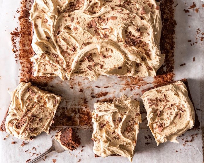 Guinness Brownies sliced on white Baking recipe