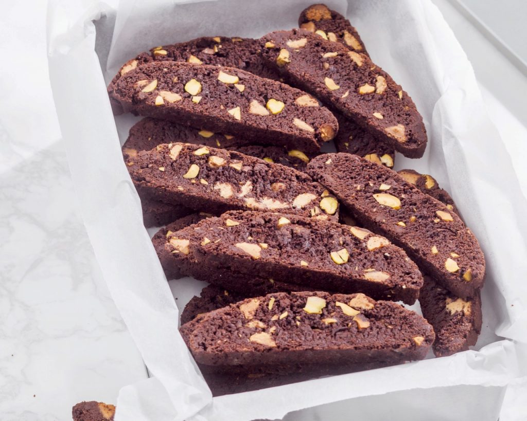 Chocolate-Peanut Butter-Pistachio Biscotti