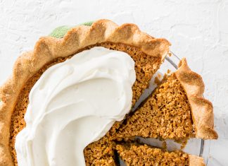 Spiced Honey-Oat Pie Spiced Honey-Oat Pie sliced in glass pie plate