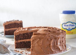 Chocolate Coffee Mayo Cake Chocolate Coffee Mayo Cake sliced on white plate