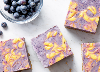 Blueberry-Lemon Cheesecake Bars cheesecake bars with blueberry swirl