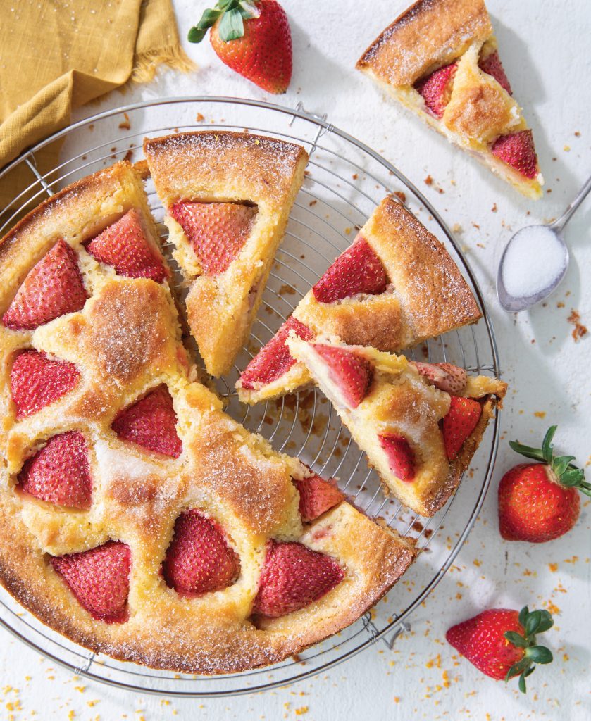 Strawberry-Orange Blossom Cornmeal Cake