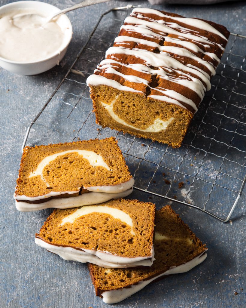 Pumpkin Spice Bread with Cream Cheese Swirl