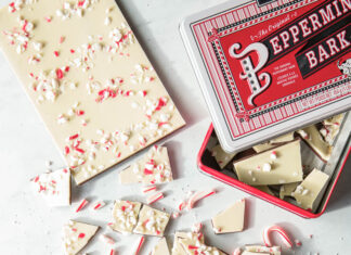 5 Ways With Williams Sonoma Peppermint Bark Peppermint Bark sweepstakes 2023 - Williams Sonoma Peppermint Bark scattered on marble.