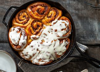 Sweet Potato Cinnamon Buns sweet potato cinnamon buns in cast iron skillet