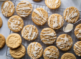 Chewy Brown Sugar Cookies Browned Butter Brown Sugar Cookies with glaze on wire rack