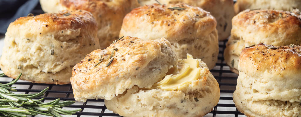 Black Pepper-and-Rosemary Angel Biscuits on Black Cooling Rack