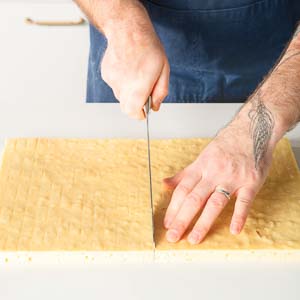 Cutting cake into petit fours