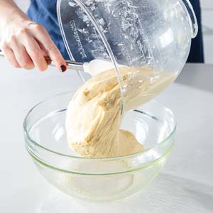 Moving dough to new bowl