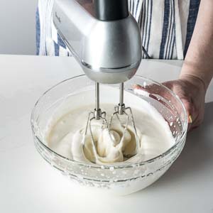 Using hand mixer to mix semifreddo batter