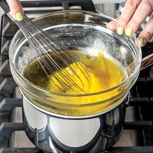Whisking eggs on stove