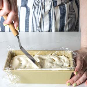 Putting semifreddo batter in pan 