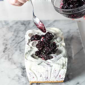 Adding blueberries to top of semifreddo