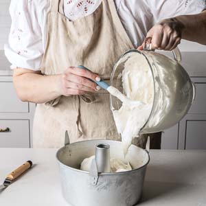 Pouring batter into pan