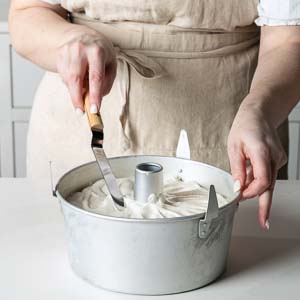 Smoothing batter into pan