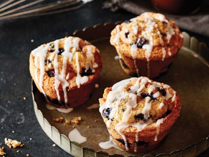 Blueberry Cornmeal Muffins with Thyme Glaze