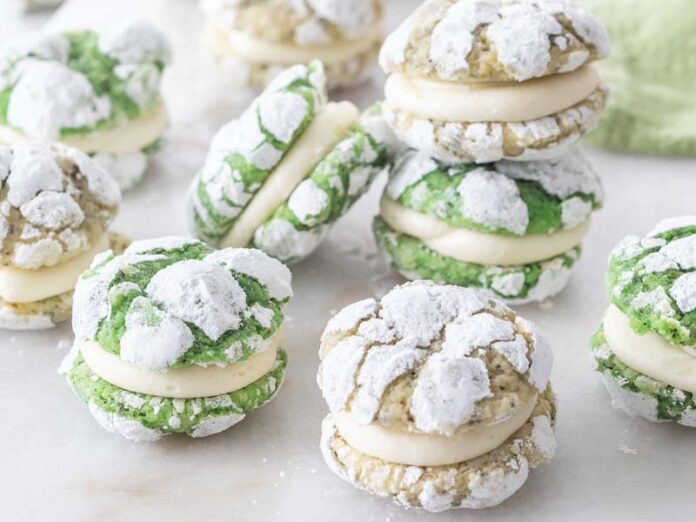 Mint and Lime Crinkle Sandwich Cookies
