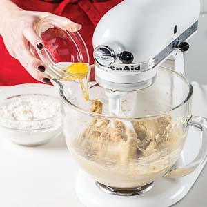 Adding eggs to batter