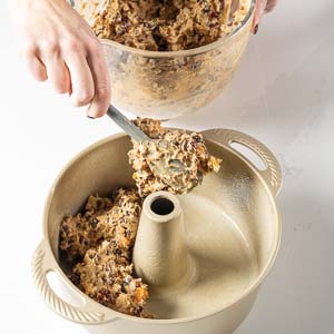 Putting batter in pan