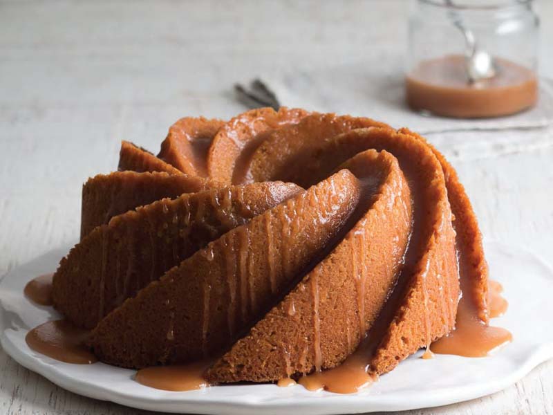 Vanilla Bundt Cake with Bourbon-Vanilla Caramel Sauce