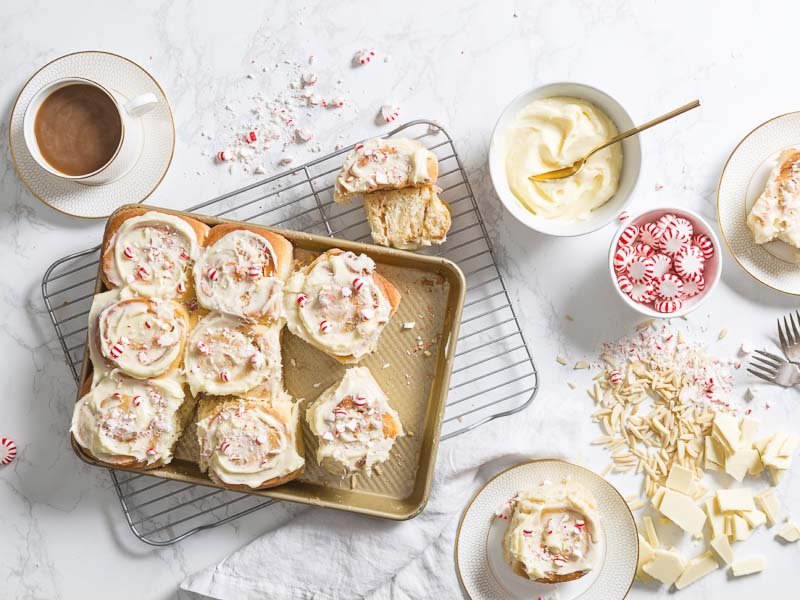 White-Chocolate Peppermint Sweet Rolls