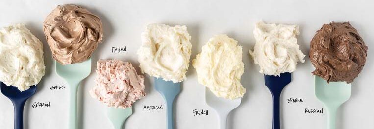Different buttercreams on spatulas