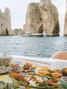 Food spread on boat 