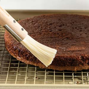 Brushing cake layer with simple syrup