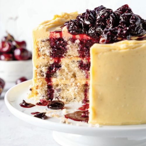 vanilla cake with cherry topping