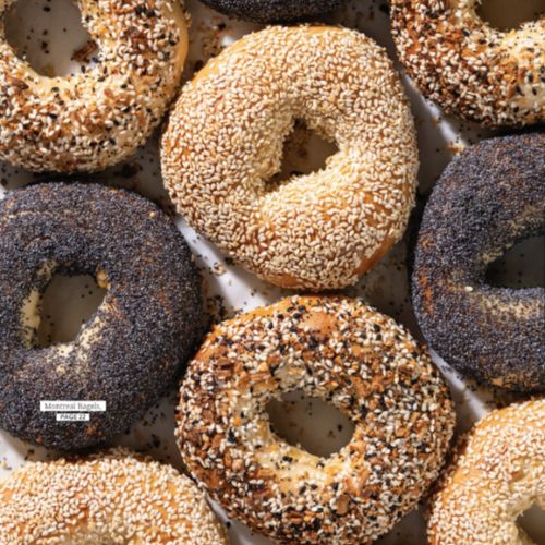 array of bagels with poppy and sesame seeds