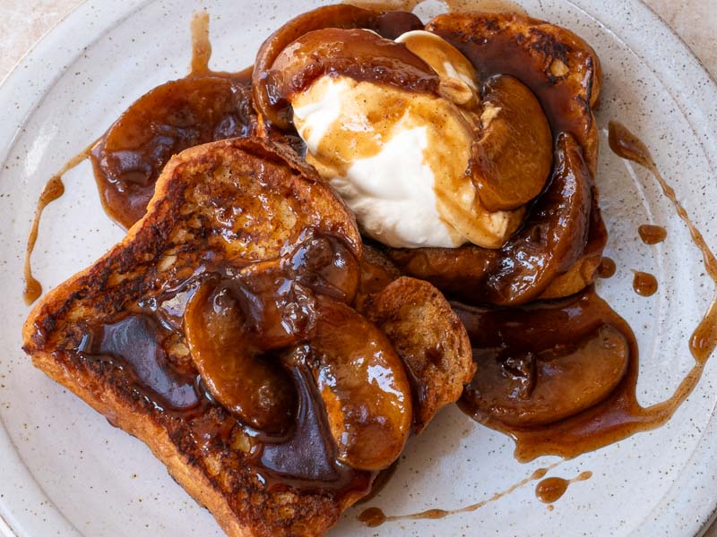 French Toast with Brown Sugar Bourbon Peaches