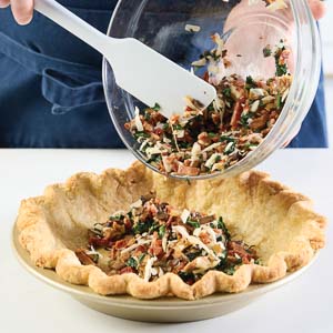 Adding filling to quiche