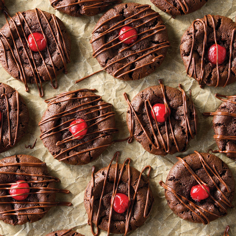 Chocolate cookie with red candy