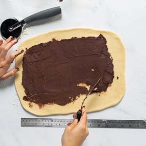 HowTO176SWSSquares - Bake from Scratch Spreading chocolate on rugelach dough