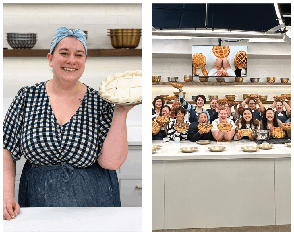 Erin Jeanne McDowell and baking group with Erin from baking retreat in Hoffman Media test kitchen
