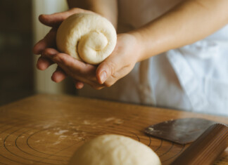 Sawako’s Tokyo Kitchen Shaping shokupan bread dough.